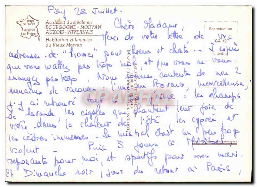 CPA Au debur du siecle en Bourgogne Morvan Auxois Nivernais  — Rückseite