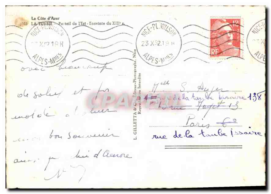 CPA La Cote d'Azur La Turbie Portail de l'Est  — Rückseite