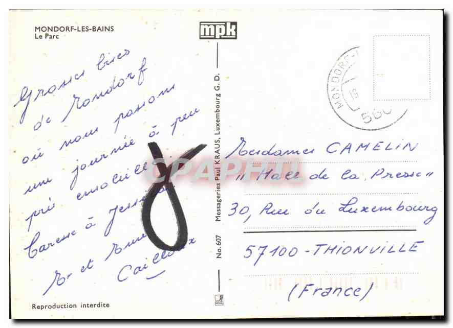 CPA Mondorf les Bains Le Parc  — Rückseite
