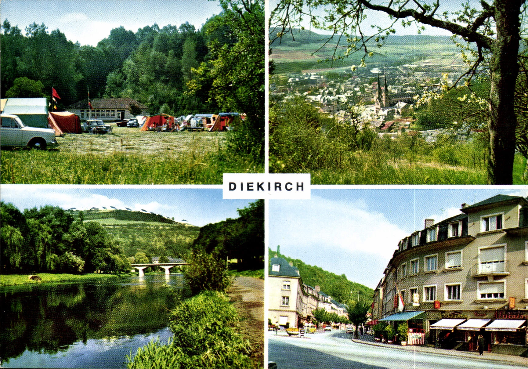 CPA Diekirch G D Luxmbourg Camping Vue generale prise du Herrenberg Le parc au bord de la Sure Espla