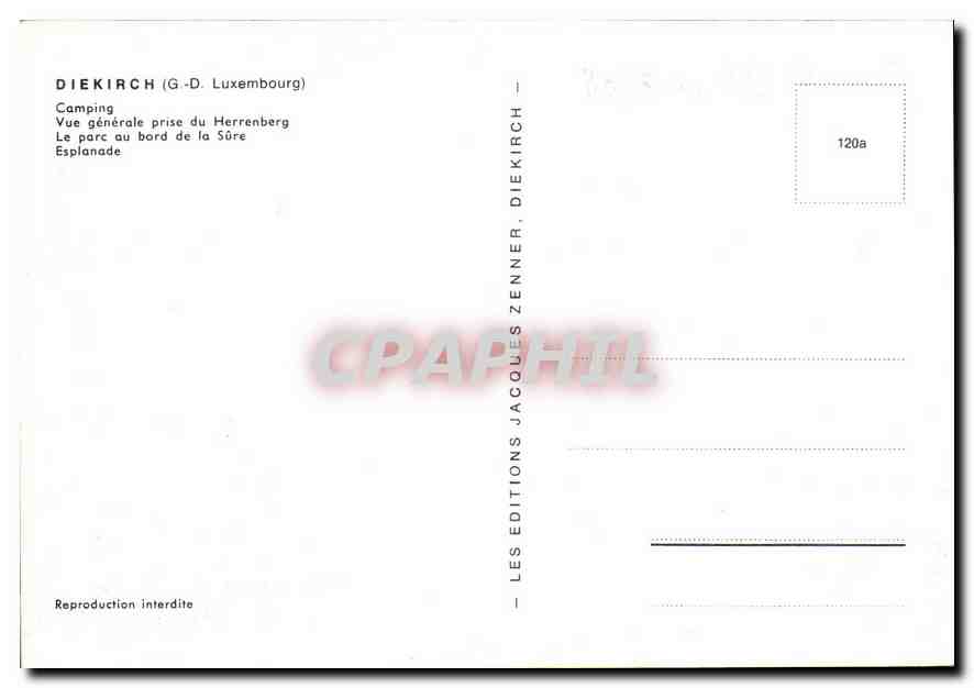CPA Diekirch G D Luxmbourg Camping Vue generale prise du Herrenberg Le parc au bord de la Sure Espla — Rückseite