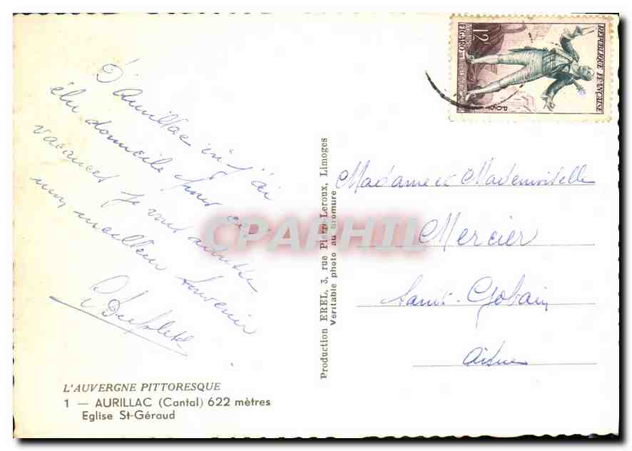 CPM L'Auvergne pittoresque Aurillac Cantal Eglise St Geraud  — Rückseite