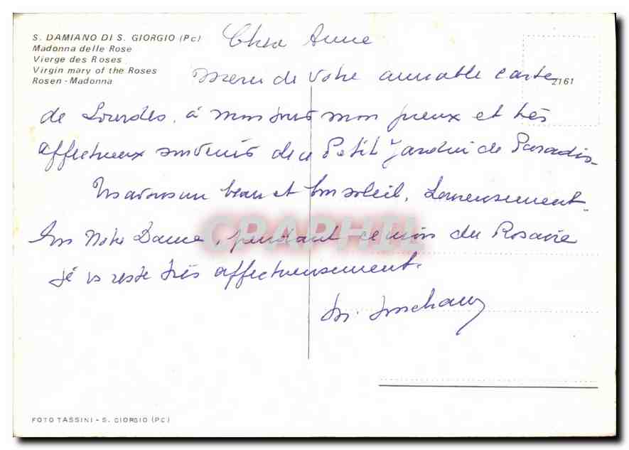 CPM Damiand di S Giorgio Vierge de Roses  — Verso