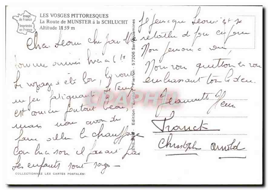 CPM Les Vosges pittoresque la route de Munster a la Schlucht  — Verso