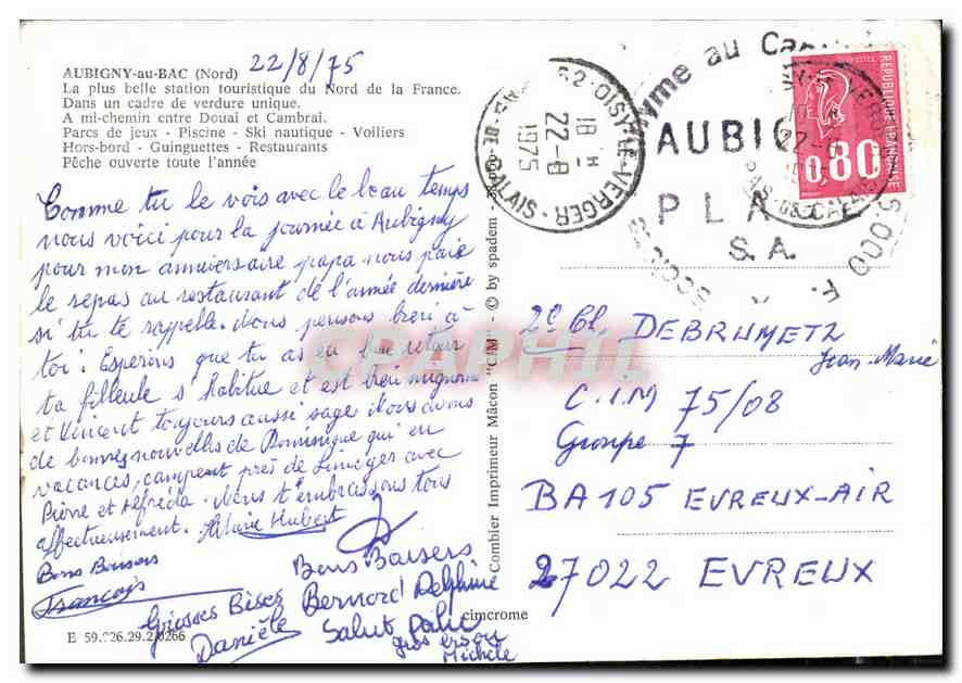 CPM Aubigny au Bac Nord la plus belle station touristique du Nord de la France dans un cadre de verd — Back