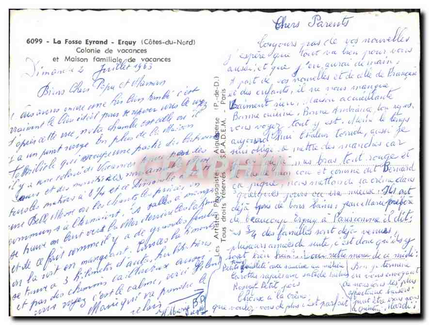 CPM La Fosse Eyrand Erquy Cotes du Nord Colonie de vacances et Maison familiale de vacances  — Back