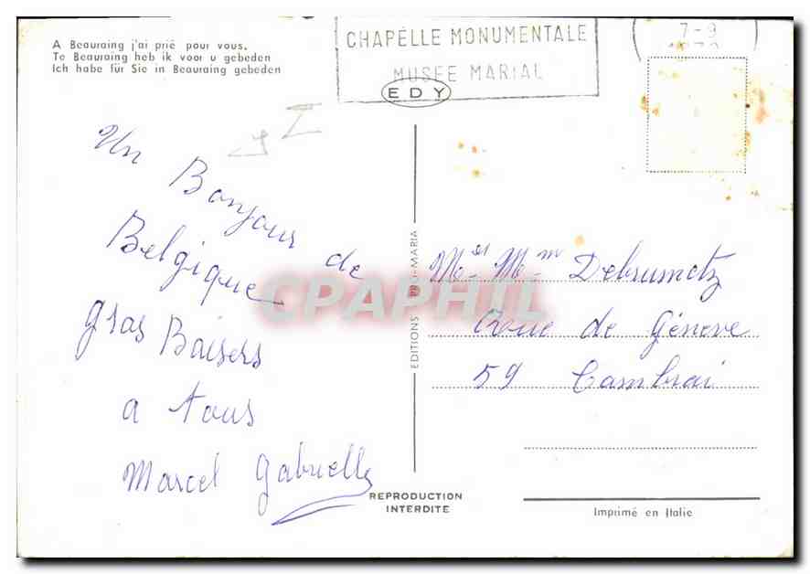 CPM A Beauraing j'ai prie pour vous Chapelle monumentale Musee Marial  — Back