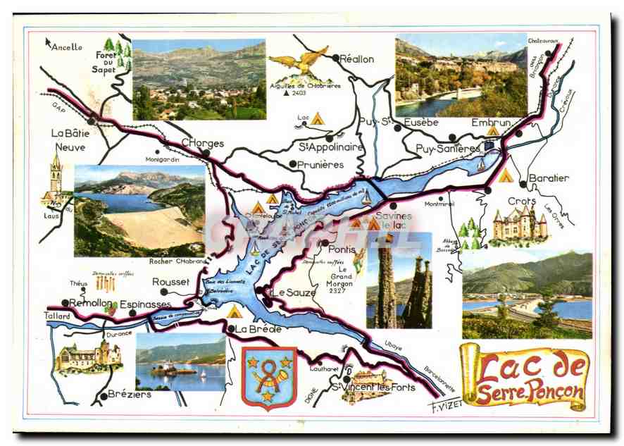 CPM Les Hautes Alpes Le Lac de Serre Poncon et ses environs cane touristique 