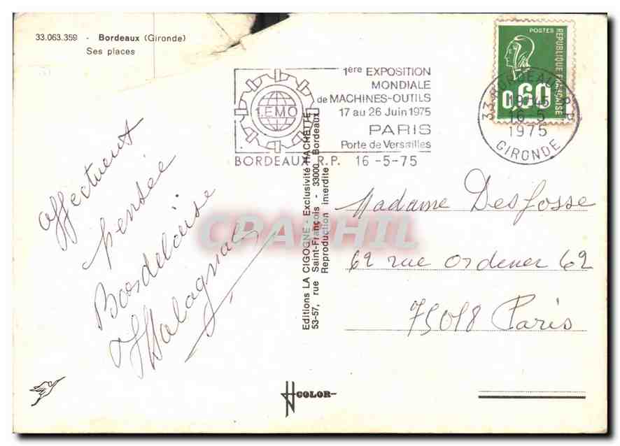 CPM Bordeaux Gironde Ses places  — Verso