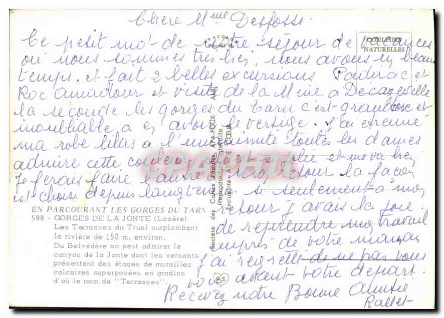 CPM En Parcourant les Gorges du Tarn Gorges de la Jonte Lozere  — Rückseite