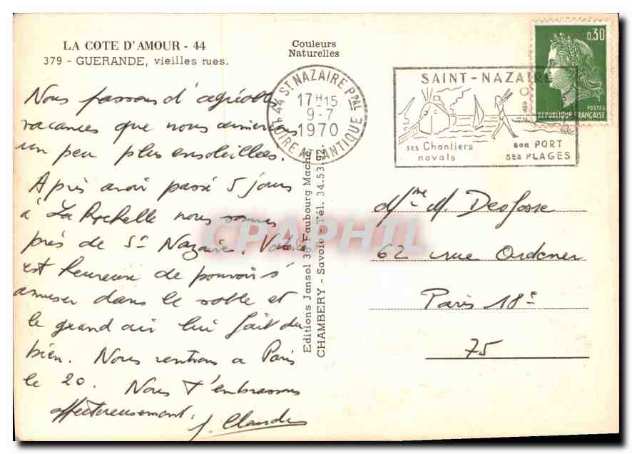 CPM La Cote d'Amour Guerande vieilles rues  — Back