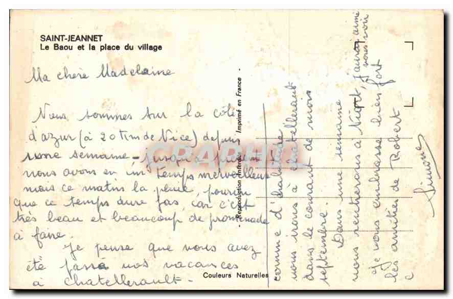 CPM Saint Jeannet Le Baou et la place du village  — Verso