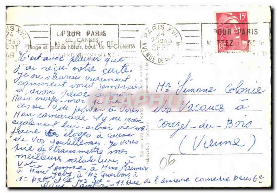 CPM Cannes Plage et grands hotels boul de la Croisette  — Rückseite