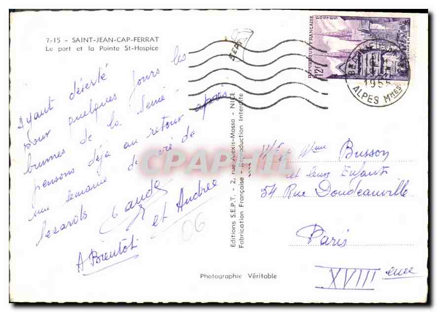 CPM Saint Jean Cap Ferrat le port et la Pointe St Hospice  — Verso