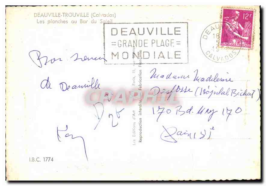 CPM Deauville Trouville Calvados les planches au Bar du Soleil  — Rückseite