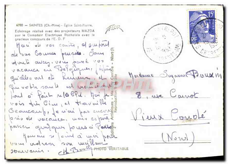 CPM Saintes Ch Mme Eglise Saint Pierre Eclairage realise avec des projecteurs Nazda par le Comotoir  — Back