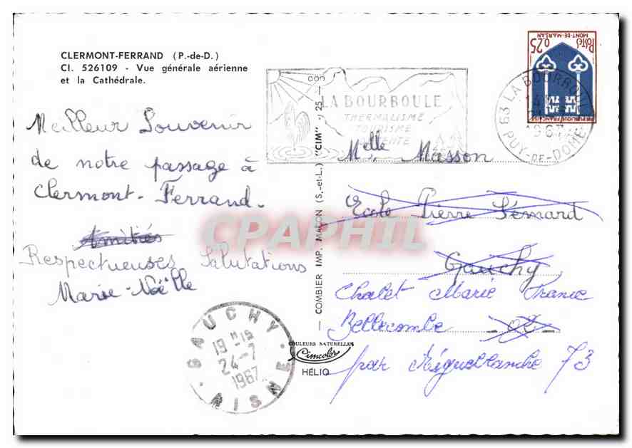 CPM Clermont Ferrand P de D Vue generale aerienne et la Cathedrale  — Rückseite