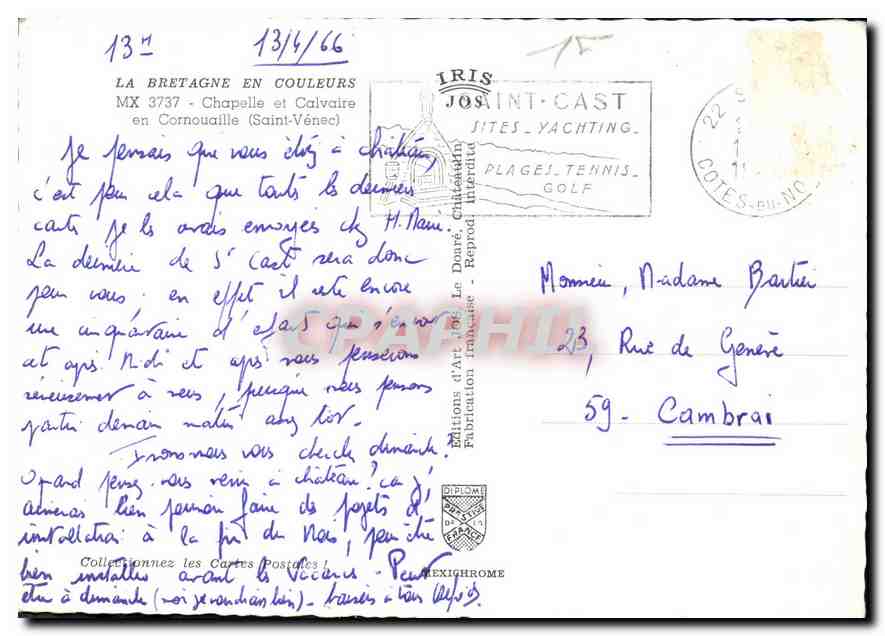 CPM La Bretagne en Couleurs Chapelle et Calvaire en Cornouaille Saint venec  — Rückseite