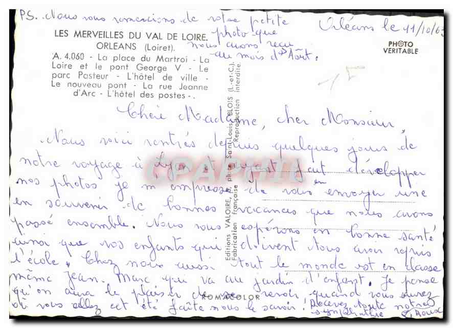 CPM Les Merveilles du Val de Loire Orleans Loiret la place du Martroi la Loire et le pont George V l — Rückseite