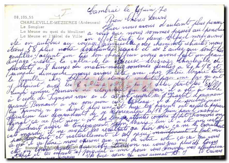CPM Charleville Mezieres Ardennes le Sanglier la Meuse au uai du Moulinet la Meuse et l'Hotel de vil — Rückseite