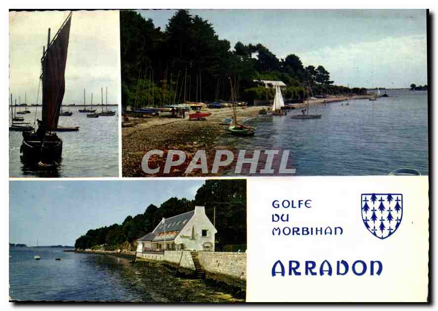 CPM La Bretagne en Couleurs Arradon Morbihan la plage et le centre nautique un sinago et le restaura