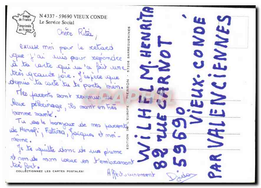 CPM Vieux Conde le Service Social  — Back