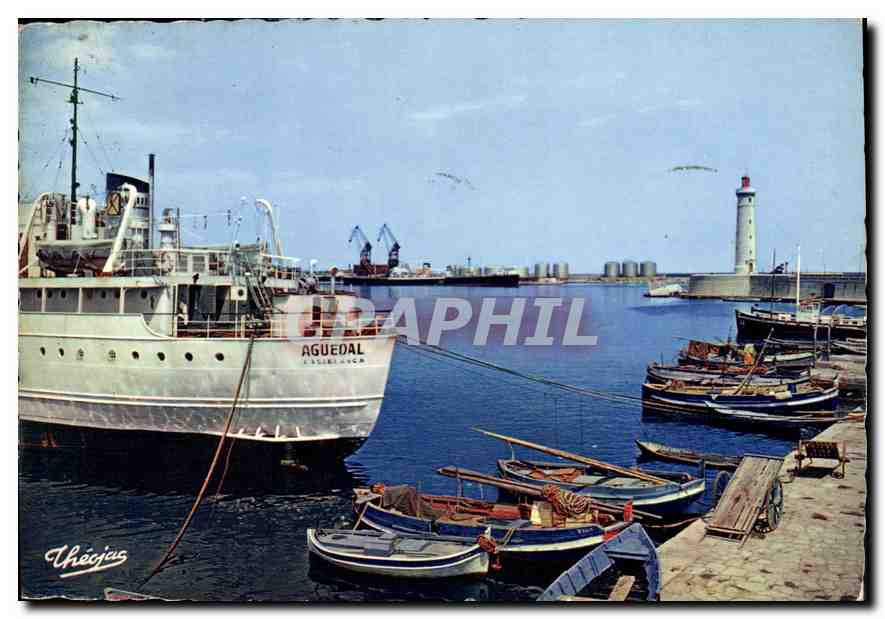 CPM Sete Herault Entree du Port Bateau Phare Aguedal Casablanca