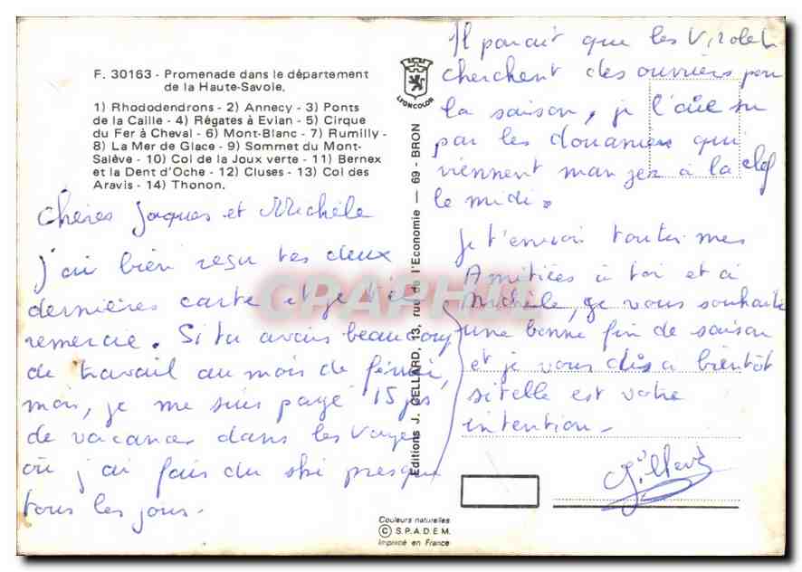 Haute-Savoie — paysages et sites — Éditions J. Gellard, n° 30163 — Rückseite