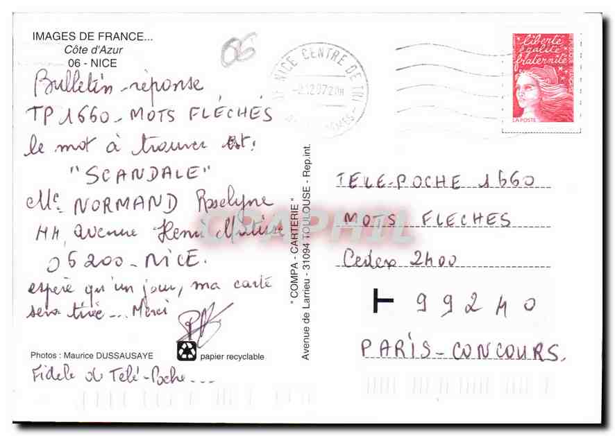 CPM Images de France Cote d'Azur Nice  — Rückseite