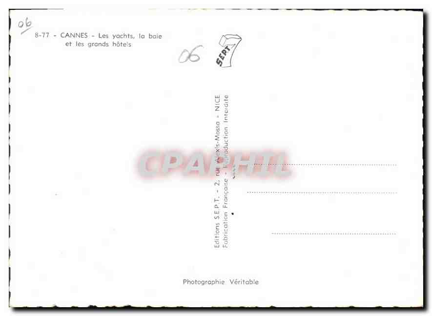 CPM Cannes les yachts la baie et les grands hotels Bateaux — Rückseite