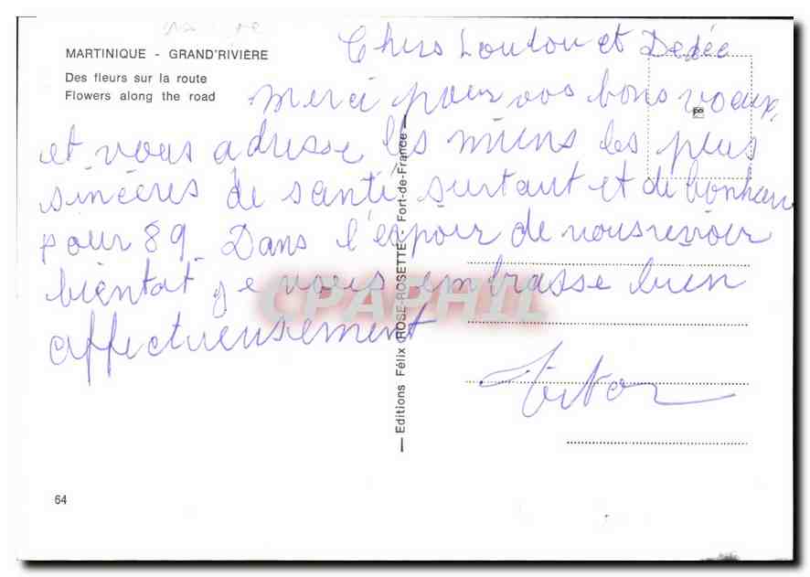 CPM Martinique Grand Riviere des fleurs sur la route  — Rückseite