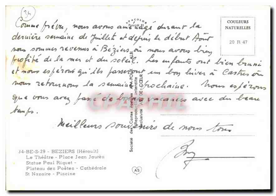 Beziers — vue panoramique — Société des Cartes Postales de Céur — Reverso