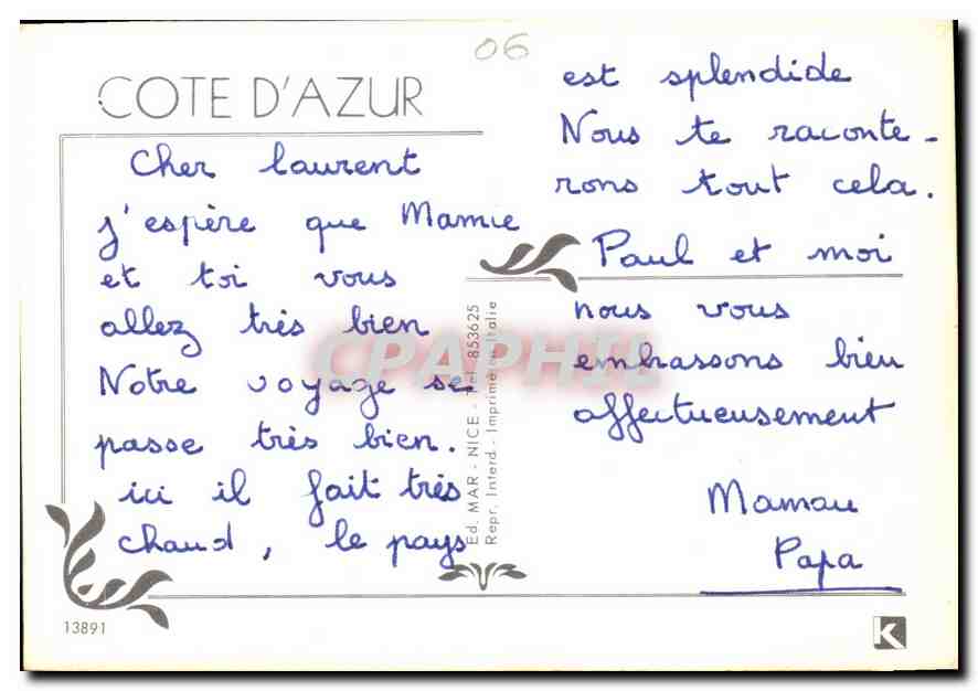 CPM Cote d'Azur  — Rückseite