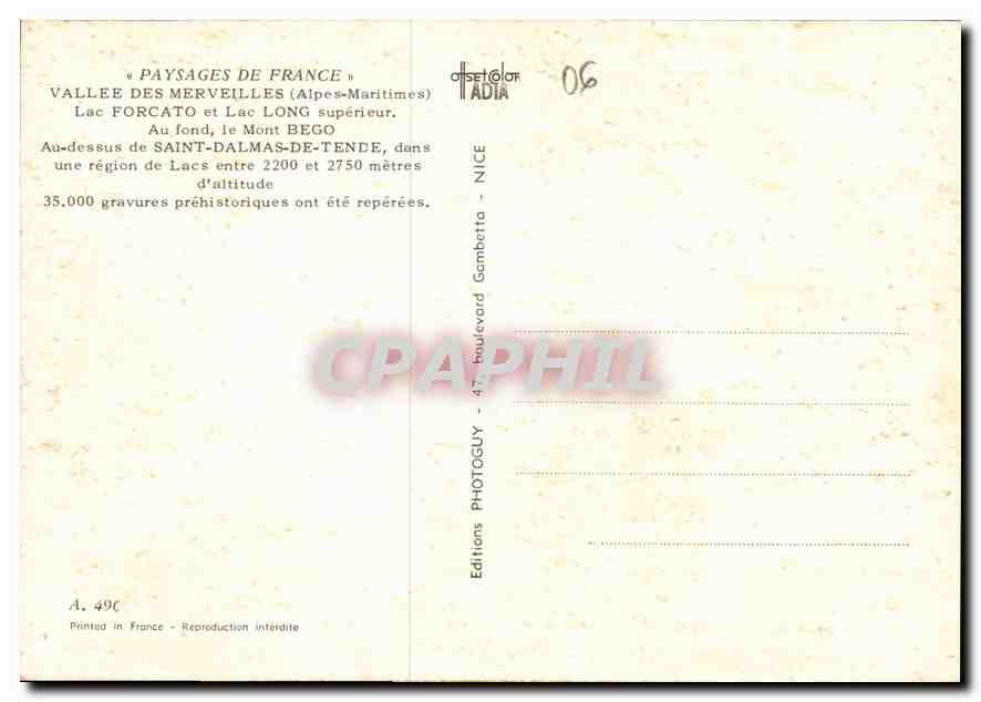 CPM Paysages de France Vallee des merveilles Alpes Maritimes lac Forcato et lac Long superieur au fo — Rückseite