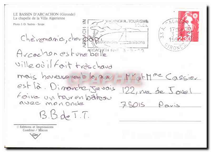 CPM Le Bassin d'Arcachon Gironde la Chapelle de la Villa Algerienne  — Rückseite