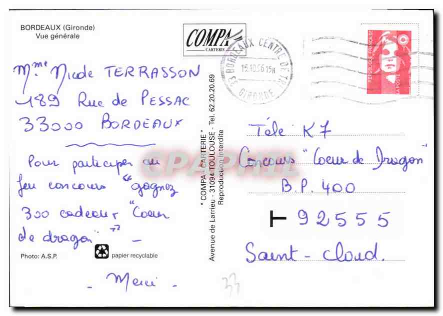 CPM Bordeaux Gironde Vue generale  — Verso