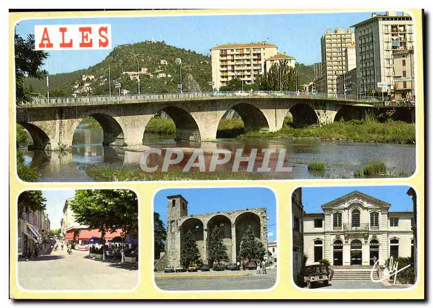 CPM Ales le Pont sur le Gordon en fond une vue sur l'Ermitage 