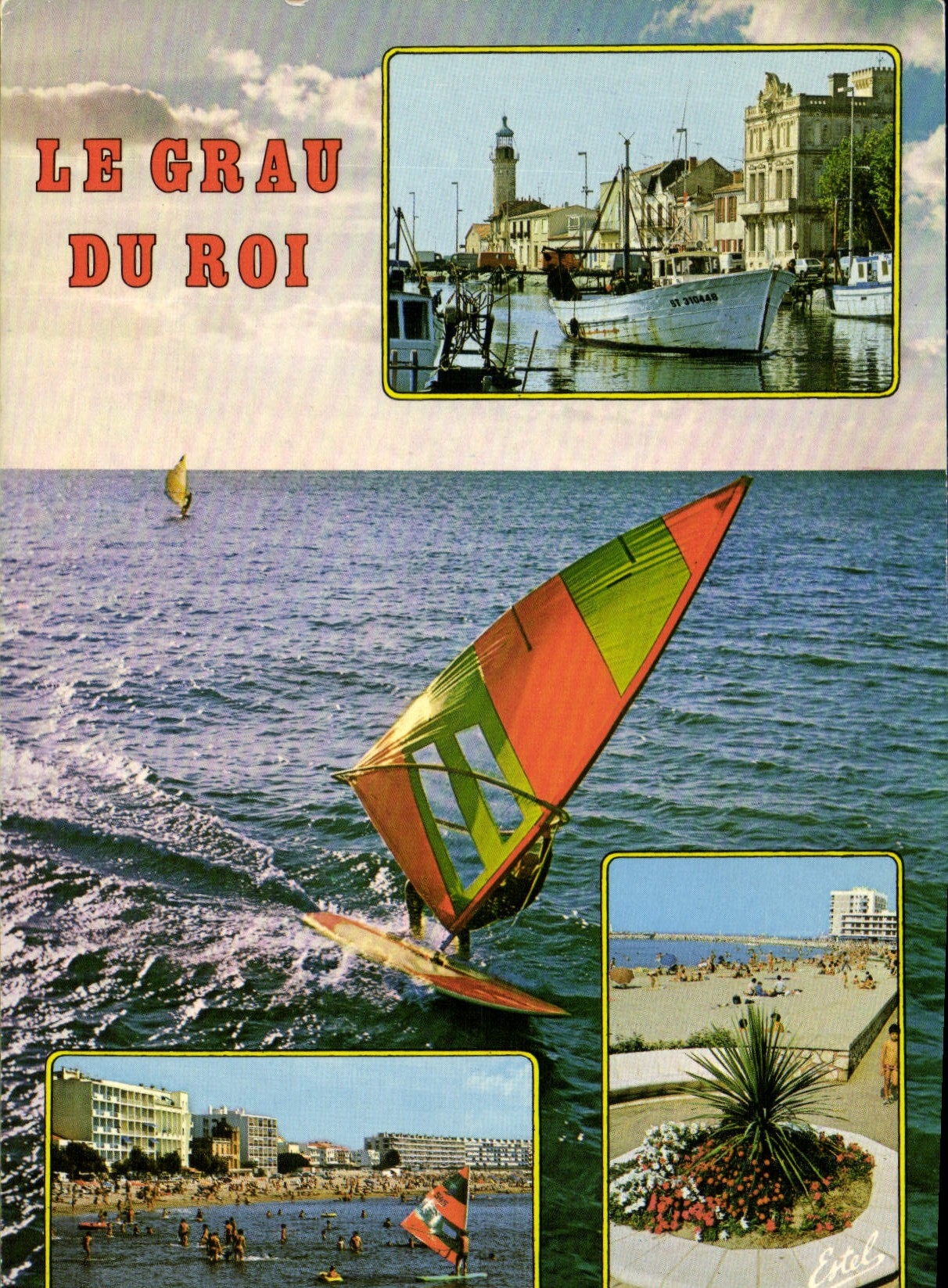 CPM Le Languedoc Le Grau du Roi Gard le chenal la plage la promenade Planche a voile