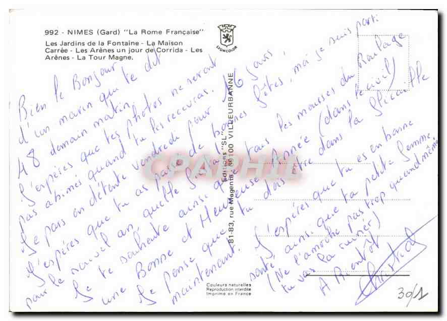 Nîmes — La Rome Française — Éditeur L'Union Color — Verso