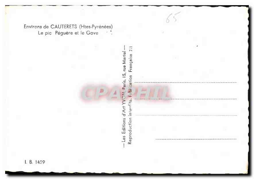 CPM Environs de Cauterets Htes Pyrenees le pic Peguere et le Gave  — Verso