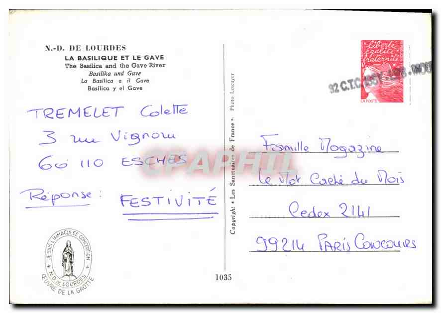 CPM N D de Lourdes La Basilique et le Gave  — Verso
