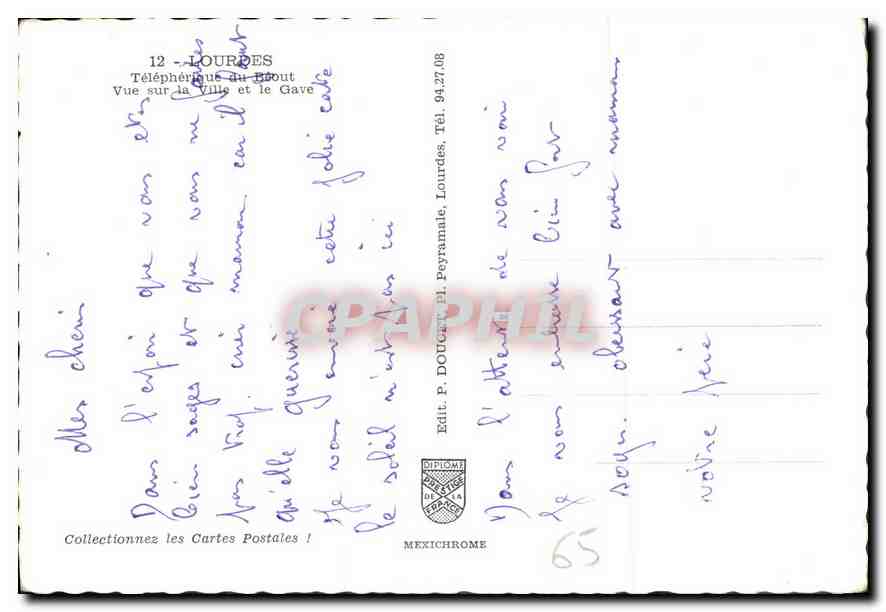 CPM Lourdes Vue sur la Ville et le Gave  — Verso