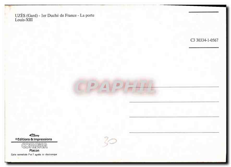 CPM Uzes Gard les Duche de France La Porte Louis XIII  — Rückseite