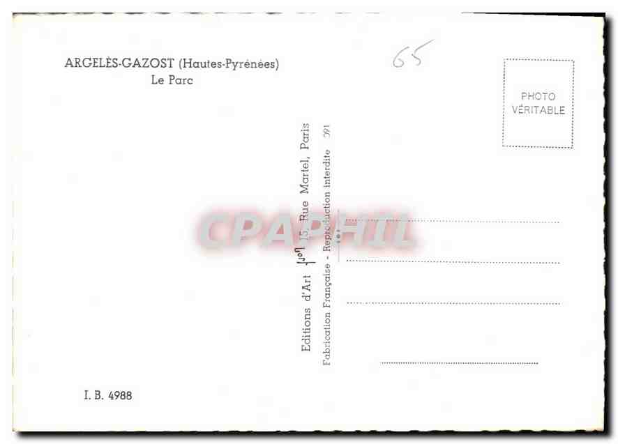 CPM Argeles Gazost Hautes Pyrenees Le Parc  — Rückseite