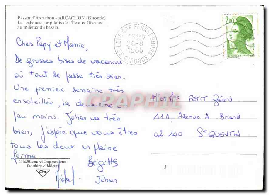 Bassin d'Arcachon — Cabanes sur pilotis — Éditions et Impressions Combier / Mâcon — Verso