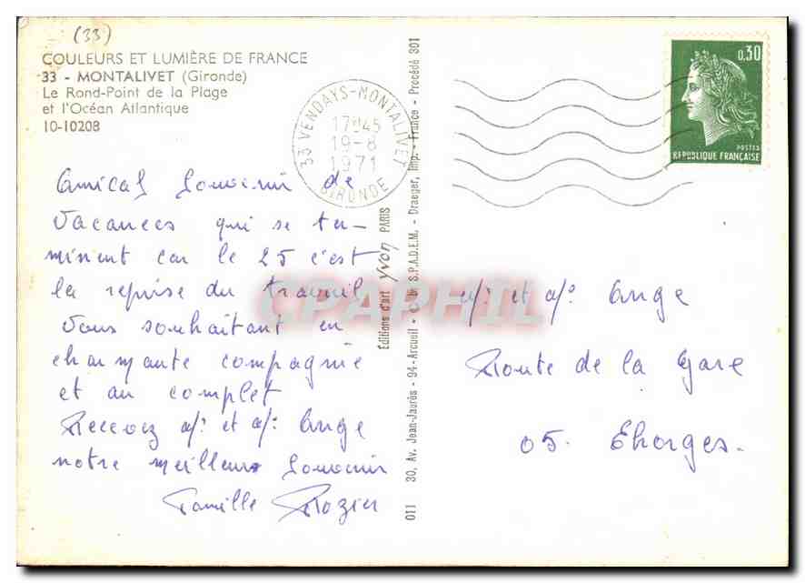 Vendays-Montalivet — Le Rond-Point de la Plage et l'Océan Atlantique — Éditions d'Art Jean-Jaurès — Verso