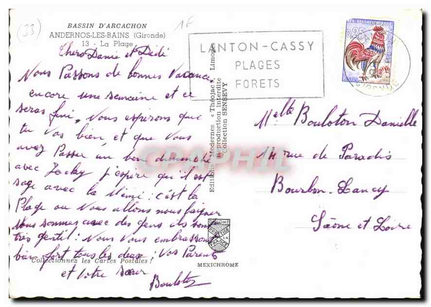 Bassin d'Arcachon — Plage animée avec voiliers — Édition Moderne & Théâtre, collection Sensévy — Reverso