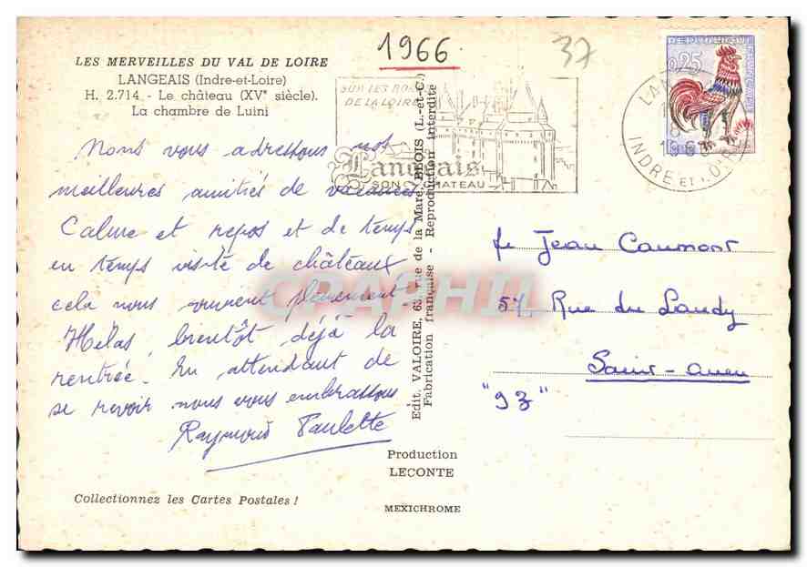CPM Langeais Indre et Loire Le Chateau XV siecle La Chambre de Luini  — Rückseite