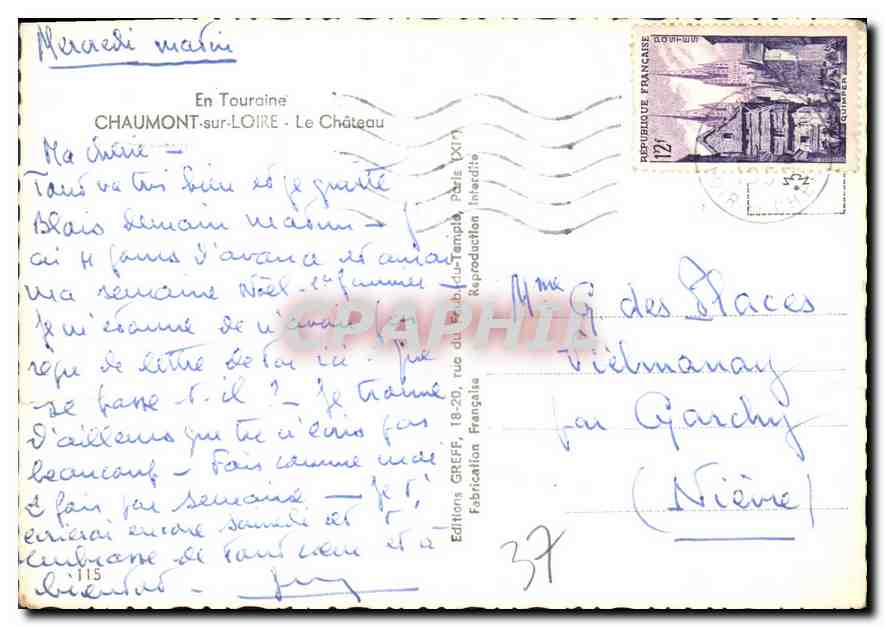 CPM En Touraine Chaumont sur Loire le Chateau  — Verso