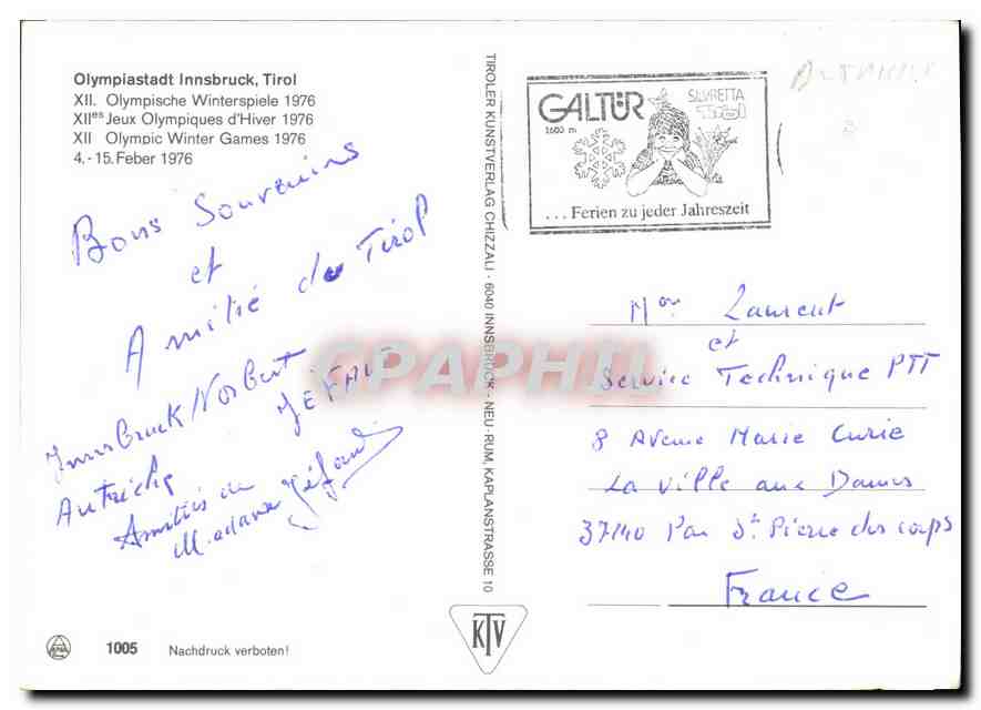 CPM Olympiastadt Innsbruck Tirol Jeux Olympiques 1976 — Back